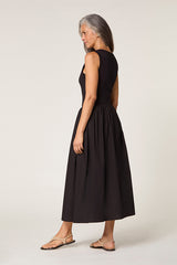 BLACK BI-MATERIAL LONG DRESS