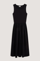 BLACK BI-MATERIAL LONG DRESS