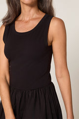 BLACK BI-MATERIAL LONG DRESS