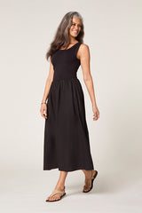 BLACK BI-MATERIAL LONG DRESS