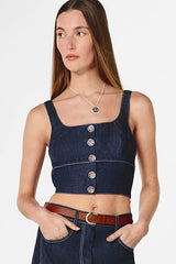 CROPPED DENIM BUSTIER TOP