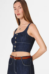 CROPPED DENIM BUSTIER TOP