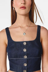 CROPPED DENIM BUSTIER TOP