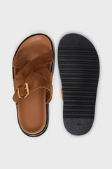 JEANS SUEDE NOTCHED SOLE SANDALS