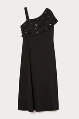 AFFORI EMBROIDERY DETAIL LONG JERSEY DRESS