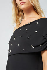 AFFORI EMBROIDERY DETAIL LONG JERSEY DRESS