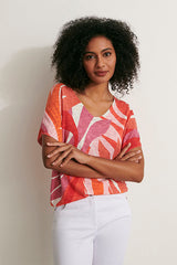 ALBIZIA11 ORANGE PRINTED LINEN SWEATER