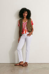 ALBIZIA11 ORANGE PRINTED LINEN SWEATER