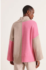 ALPES PINK MERINO WOOL INTARSIA CASHMERE KNIT SWEATER