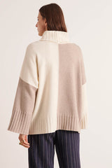 ALPES WHITE MERINO WOOL INTARSIA CASHMERE KNIT SWEATER