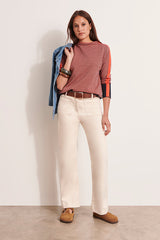 AMSONIA12 RED STRETCH JACQUARD KNIT SWEATER