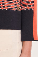 AMSONIA12 RED STRETCH JACQUARD KNIT SWEATER