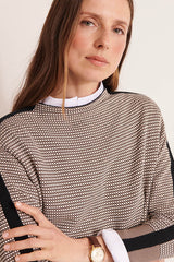 AMSONIA12 BLACK STRETCH JACQUARD KNIT SWEATER