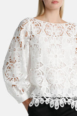 BASICA WHITE MACRAME LACE BLOUSE