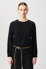 BLACK STUDDED SHOULDER BLOUSE