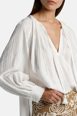 BROCCA STRIPED TASSELS COTTON BLOUSE