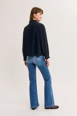 LORRAINE BLUE RUFFLED CORDUROY BLOUSE