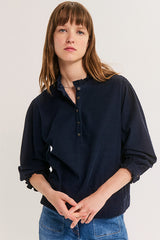 LORRAINE BLUE RUFFLED CORDUROY BLOUSE