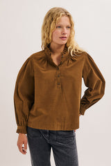 LORRAINE BROWN RUFFLED CORDUROY BLOUSE