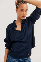 LENIE NAVY FLUID SATIN SHIRT