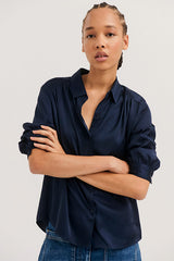 LENIE NAVY FLUID SATIN SHIRT