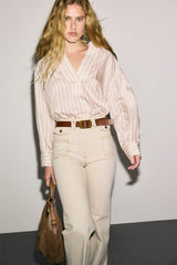 LOUANNE SHIRT COLLAR STRIPED BLOUSE