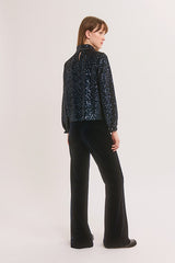 LYANNA HIGH-NECK VELVET LUREX TOP