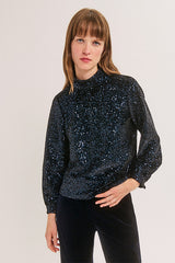LYANNA HIGH-NECK VELVET LUREX TOP