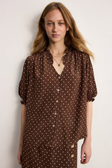 CALIEE POLKA DOT RUFFLED SHIRT