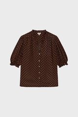 CALIEE TAUPE POLKA DOT RUFFLE SHIRT