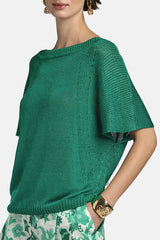 CALAO GREEN OPENWORK-DETAIL SWEATER