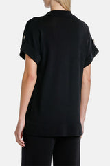 CAPENA BLACK KNIT POLO TOP