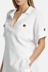 CAPENA WHITE KNIT POLO TOP