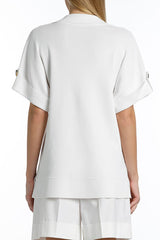 CAPENA WHITE KNIT POLO TOP