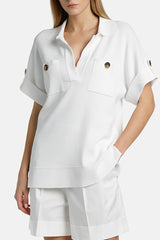 CAPENA WHITE KNIT POLO TOP