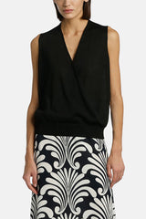 CAPOLIVERI BLACK CROSSOVER SLEEVELESS TOP