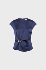 CLAUDIE NAVY DRAPED TOP