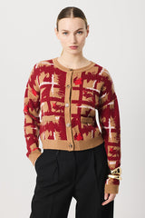 GEOMETRIC ABSTRACT PRINT JACQUARD CARDIGAN