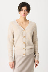 BEIGE JACQUARD LUREX CARDIGAN