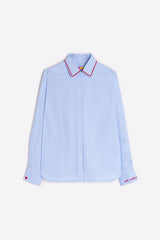 EMBROIDERED HEARTS STRIPED BLUE SHIRT