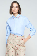 EMBROIDERED HEARTS STRIPED BLUE SHIRT