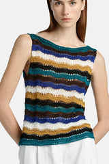 CILIEGIA PERFORATED LINEN -BLEND TOP