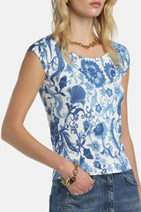 COPERTURA BLUE FLORAL KNIT TOP