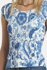 COPERTURA BLUE FLORAL KNIT TOP