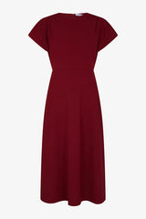 SERGINA RED PLAIN WAISTED MIDI DRESS