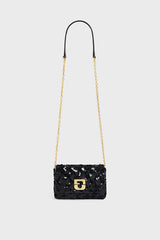 LE MINI FANNY BLACK MINI SEQUIN CROSSBODY BAG