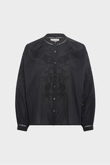 UCILLE BLACK EMBROIDERED COTTON VOILE SHIRT