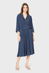 VANIA NAVY PLEATED SATIN SKIRT