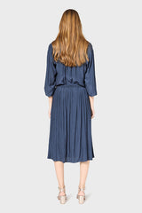 VANIA NAVY PLEATED SATIN SKIRT