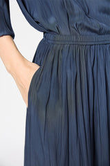 VANIA NAVY PLEATED SATIN SKIRT